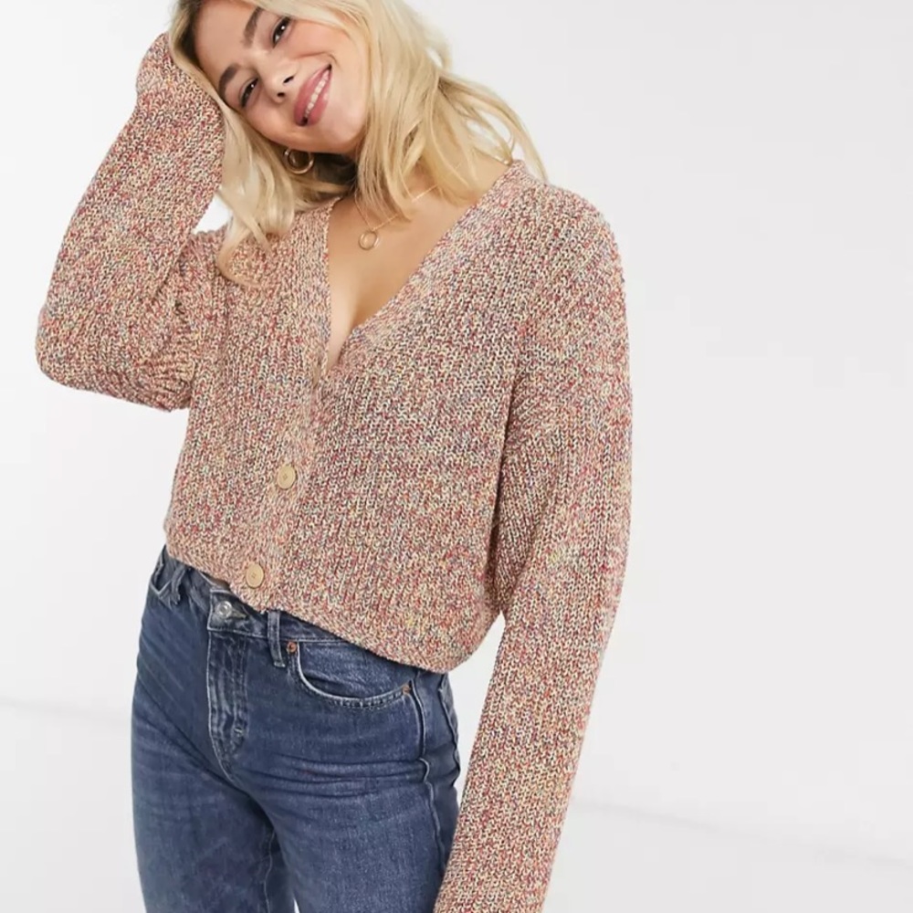 Medium Pull&Bear button front cardigan in red